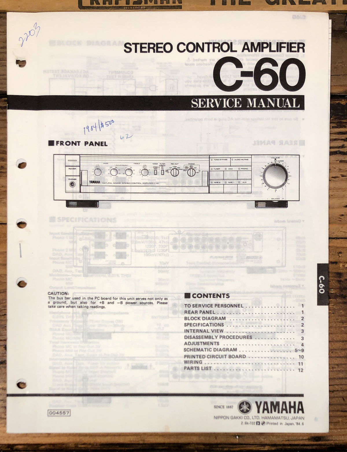 Yamaha C-60 Preamp / Preamplifier  Service Manual *Original*