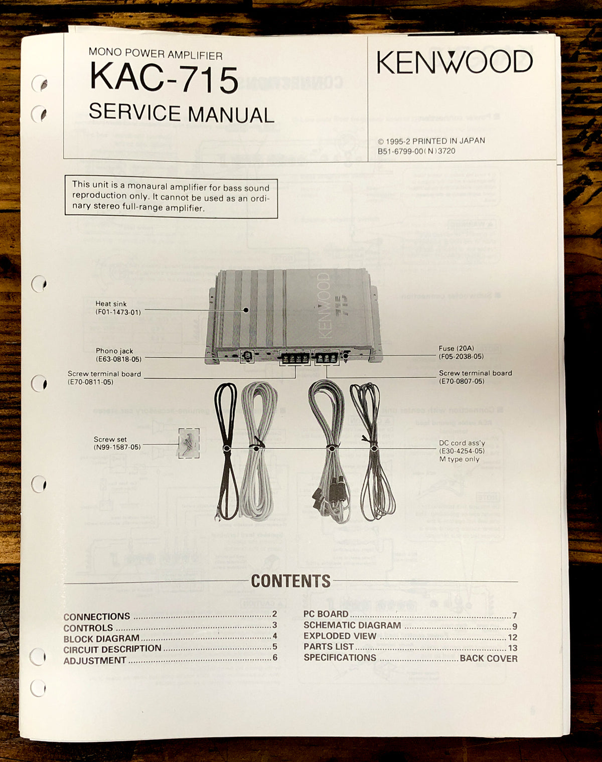 Kenwood KAC-715 Amplifier  Service Manual *Original*