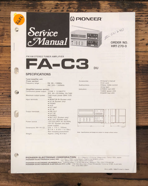 Pioneer FA-C3 Tuner Amplifier  Service Manual *Original*