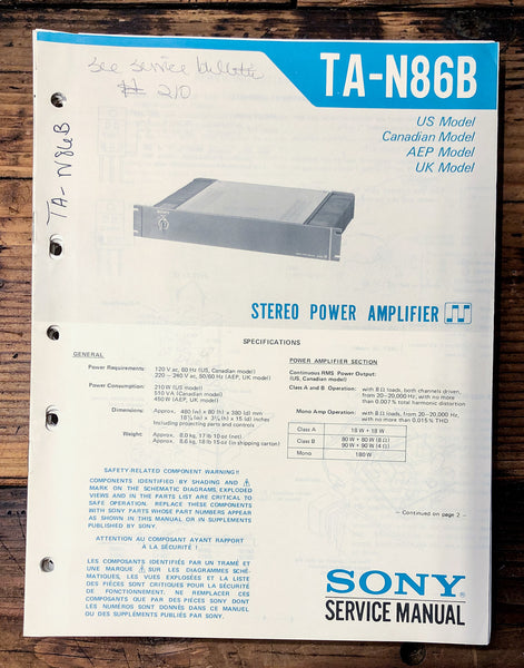 Sony TA-B86B Amplifier  Service Manual *Original*