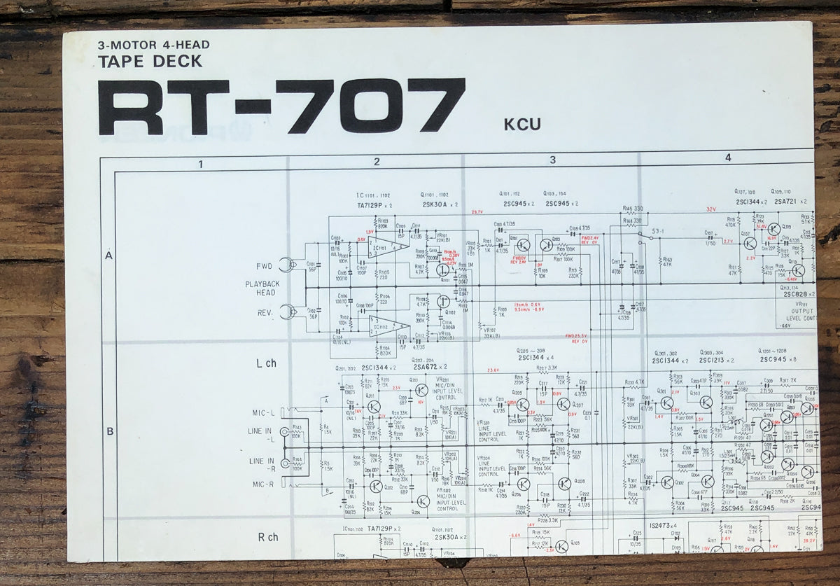 Pioneer RT-707 KCU Reel to Reel Fold Out Schematic *Original*