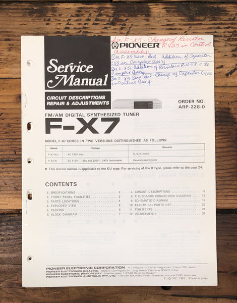 Pioneer F-X7 Tuner  Service Manual *Original*