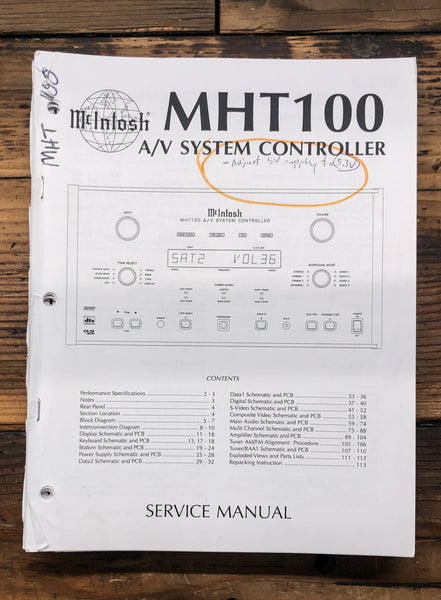 McIntosh MHT100 MHT-100 System Controller  Service Manual *Original*