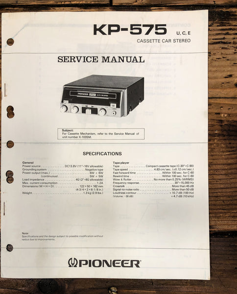 Pioneer KP-575 Car Cassette Service Manual *Original*