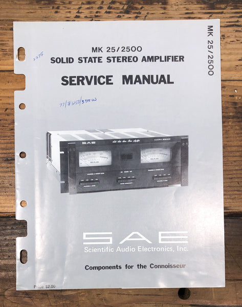 SAE MK 25 MK 2500 Amplifier  Service Manual *Original*