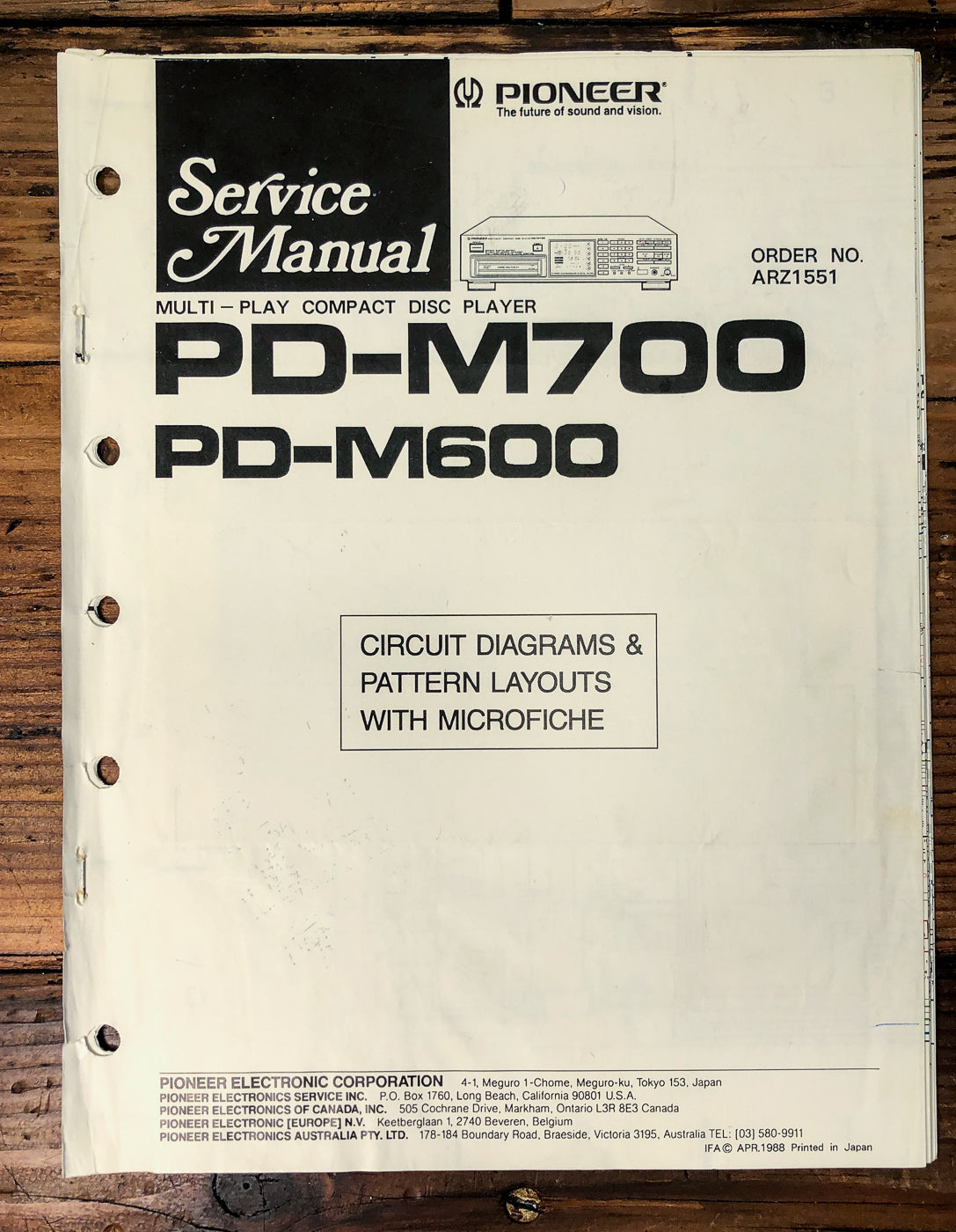 Pioneer PD-M700 PD-M600 CD Changer Service Manual *Original*