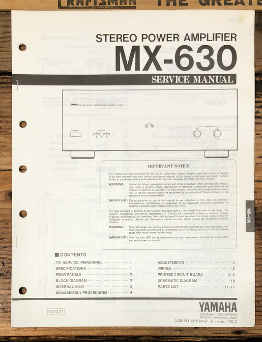 Yamaha MX-630 Amplifier  Service Manual *Original*