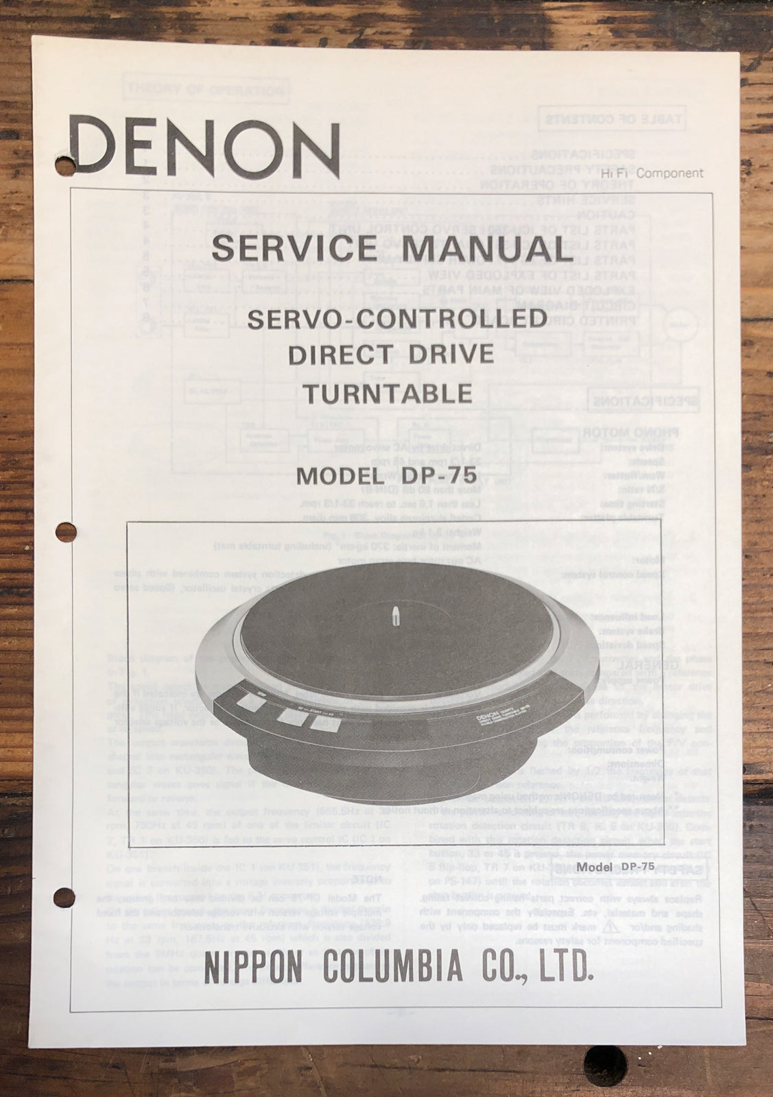 Denon DP-75 Record Player / Turntable  Service Manual *Original*