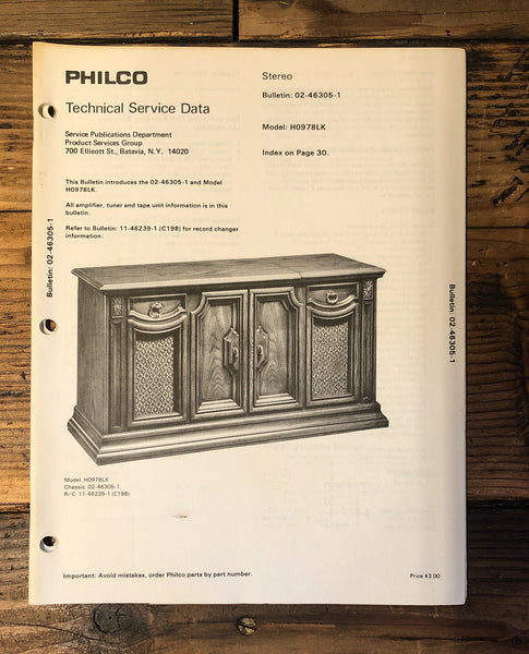 Philco 0978LK 0978 LK Console Stereo  Service Manual *Original*