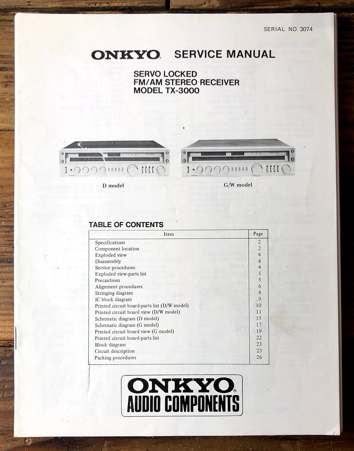 Onkyo TX-3000 FM/AM Stereo Receiver Service Manual *Original*