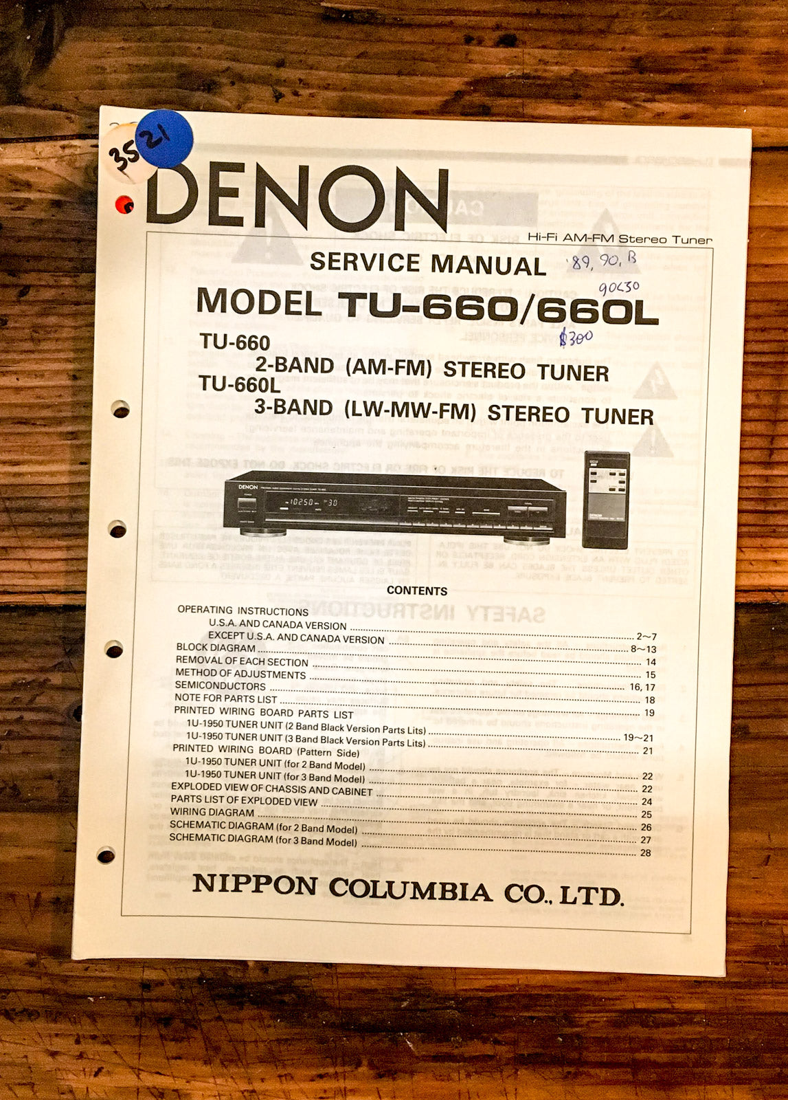 Denon TU-660 TU-660L Tuner  Service Manual *Original*