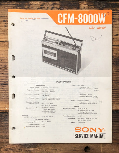 Sony CFM-8000W Radio Cassette  Service Manual *Original* #1