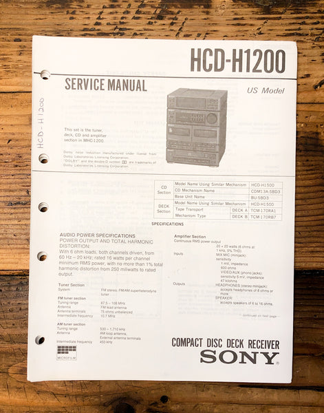 Sony HCD-H1200 Stereo  Service Manual *Original*