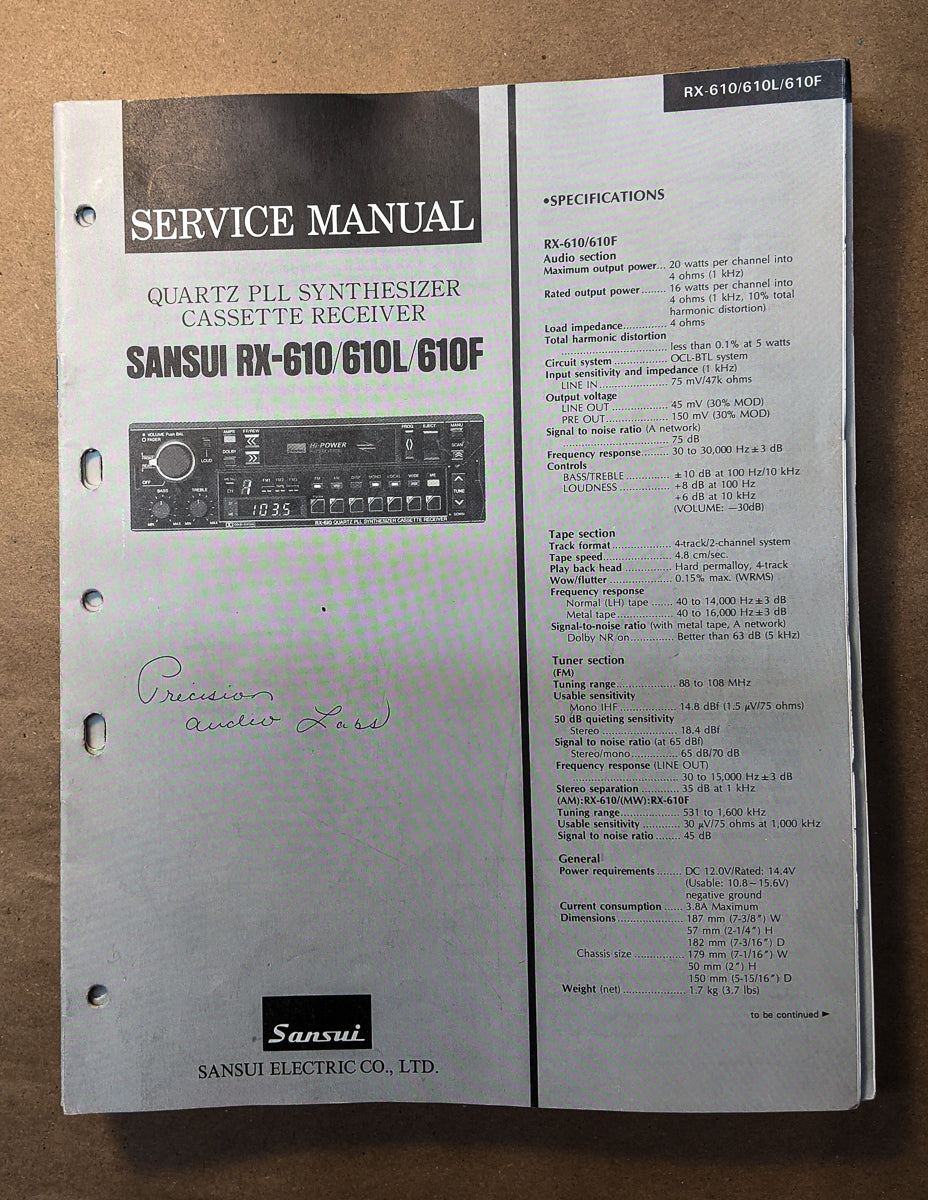 Sansui RX-610 RX-610L RX-610F Receiver Service Manual *Original*