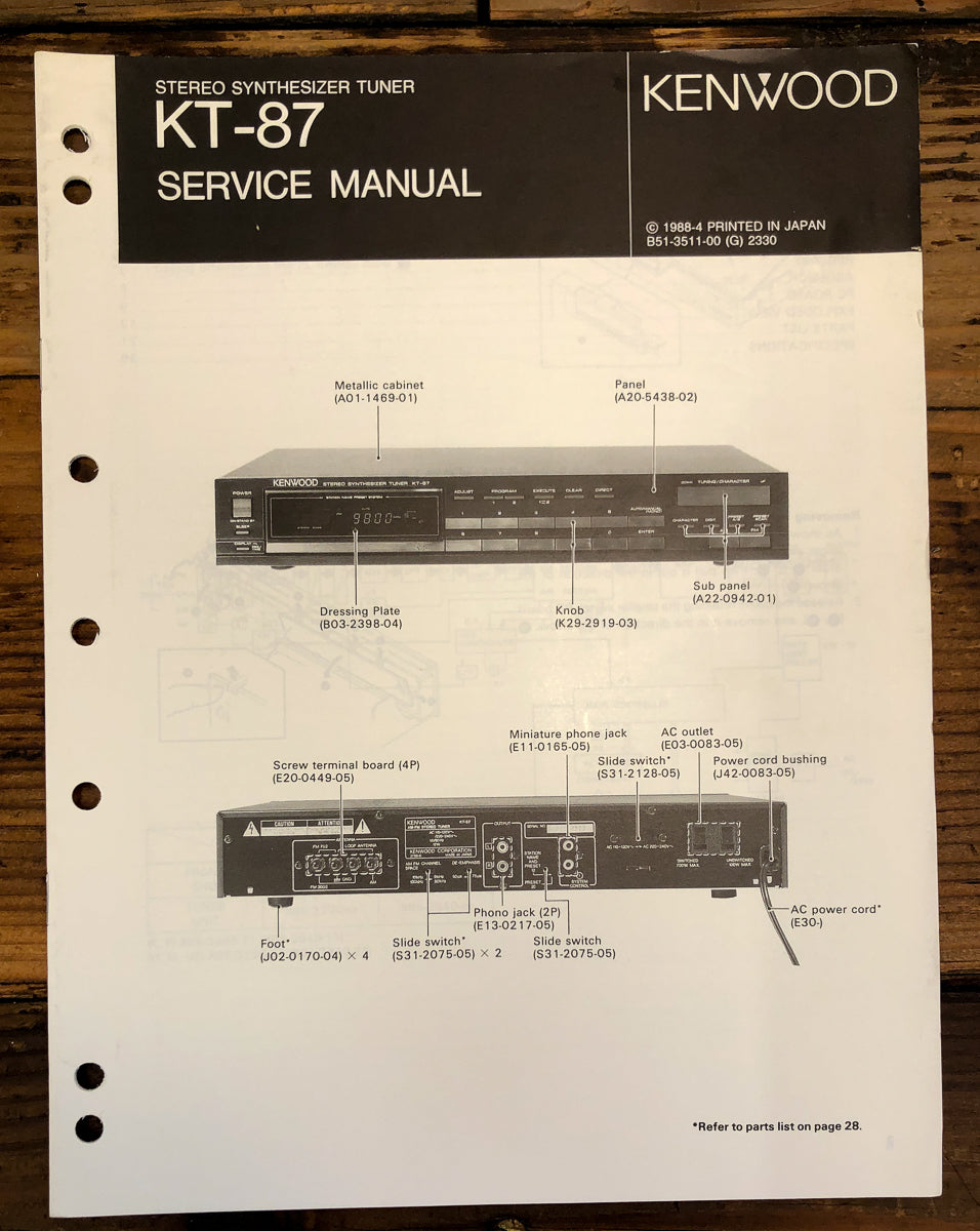 Kenwood KT-87 Tuner Service Manual *Original*