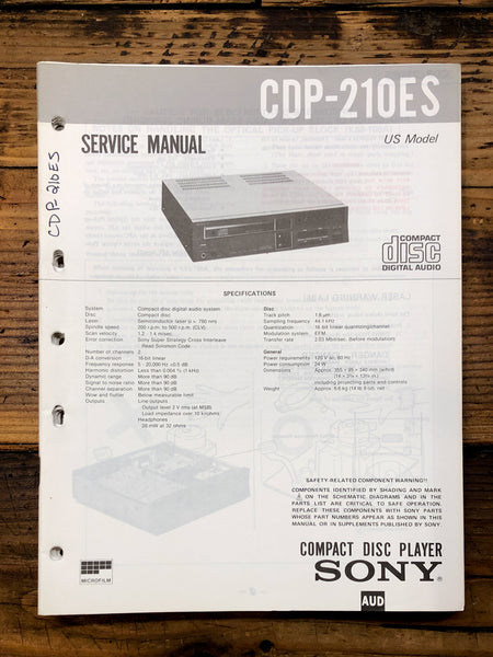 Sony CDP-210ES CD Player  Service Manual *Original*