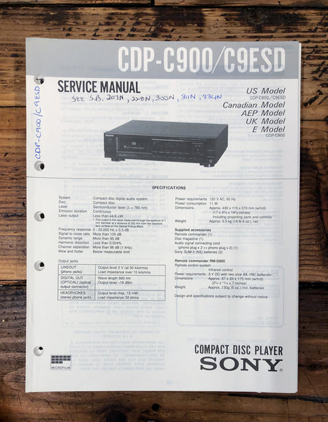 Sony CDP-C900 CDP-C9ESD CD Player  Service Manual *Original* #2