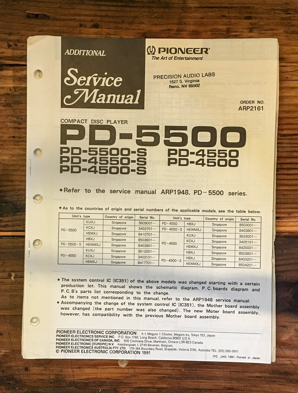 Pioneer PD-5500 -4550 -4500  CD Player Service Manual *Original*