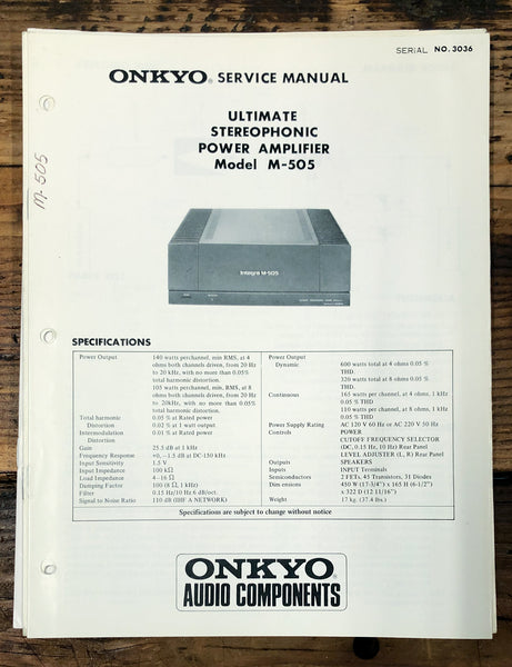 Onkyo M-505 Amplifier  Service Manual *Original*