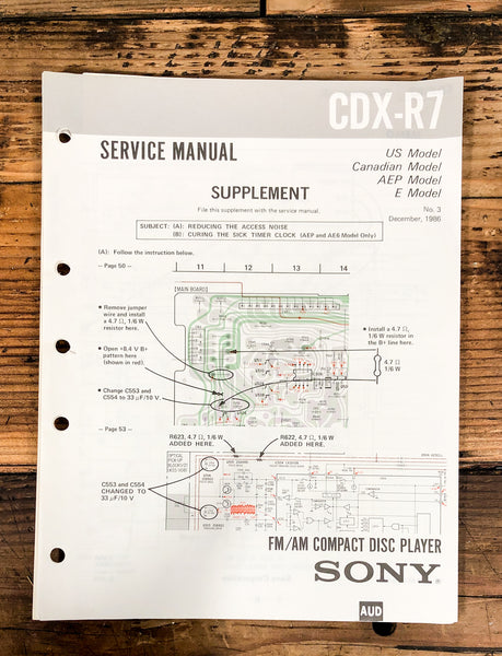 Sony CDX-R7 CD Player Supp. Service Manual *Original*