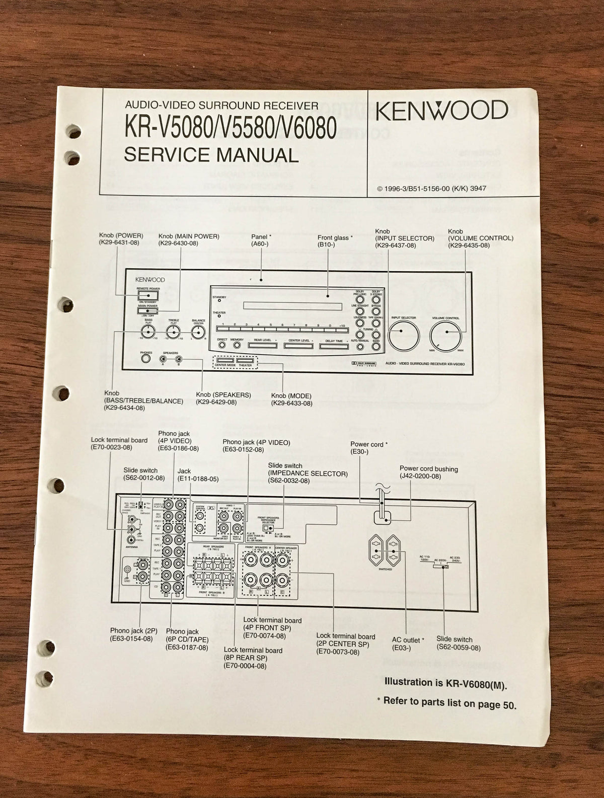 Kenwood KR-V5080 KR-V5580 KR-V6080 Receiver Service Manual *Original*