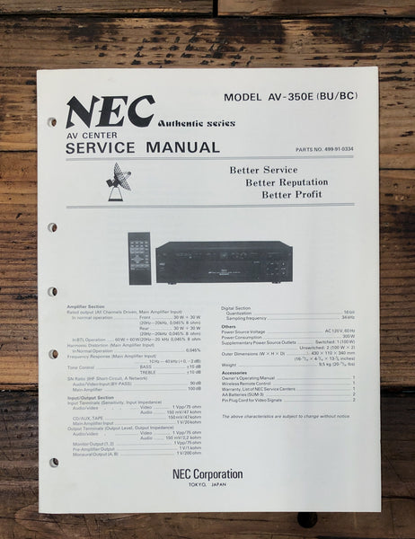 NEC AV-350 AV-350E AV Center  Service Manual *Original*