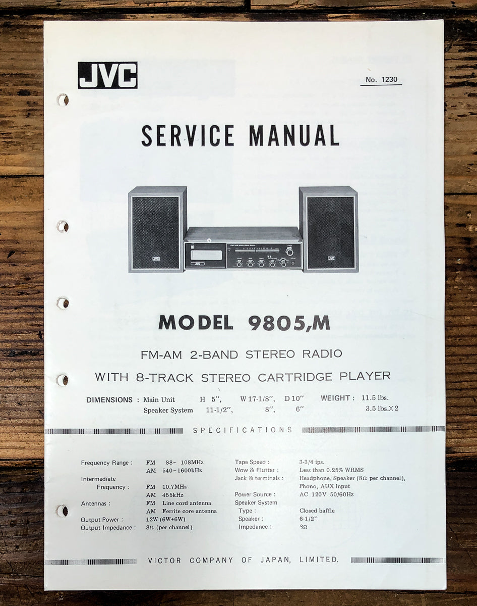 JVC Model 9805 9805M Stereo Service Manual *Original*