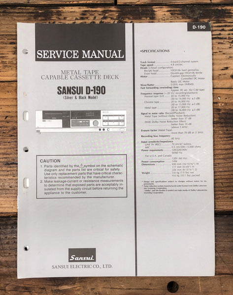 Sansui D-190 Cassette  Service Manual *Original*