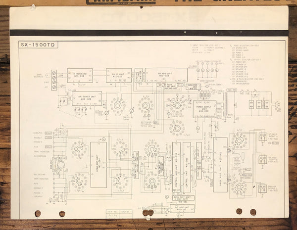Pioneer SX-1500TD Receiver  Fold Out Schematic *Original*