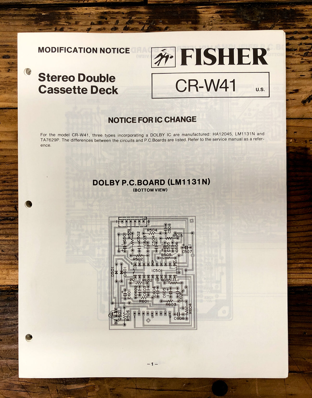 Fisher CR-W41 Cassette Deck  Service Manual *Original*