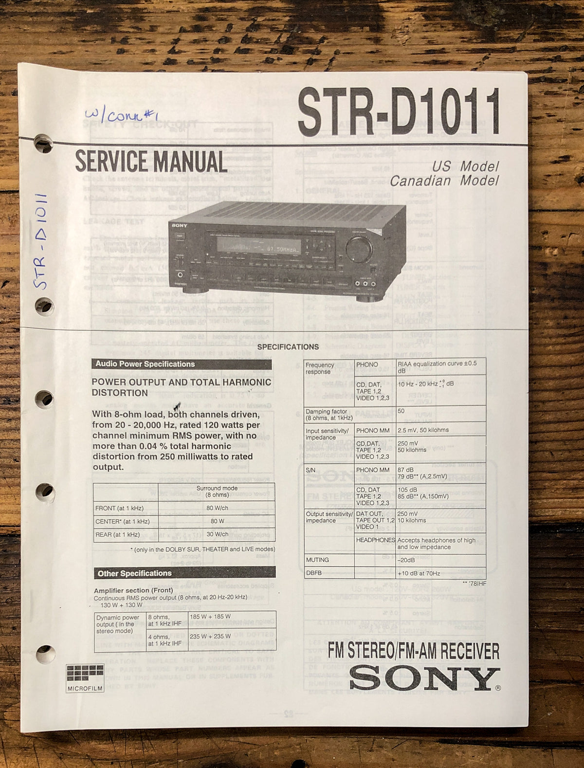 Sony STR-D1011 Receiver  Service Manual *Original*
