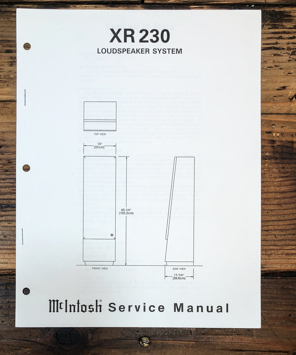 McIntosh XR-230 XR230 Speaker Service Manual *Original*