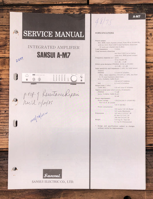 Sansui A-M7 Amplifier Service Manual *Original*