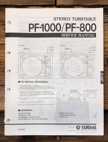 Yamaha PF-800 PF-1000 Record Player / Turntable  Service Manual *Original*
