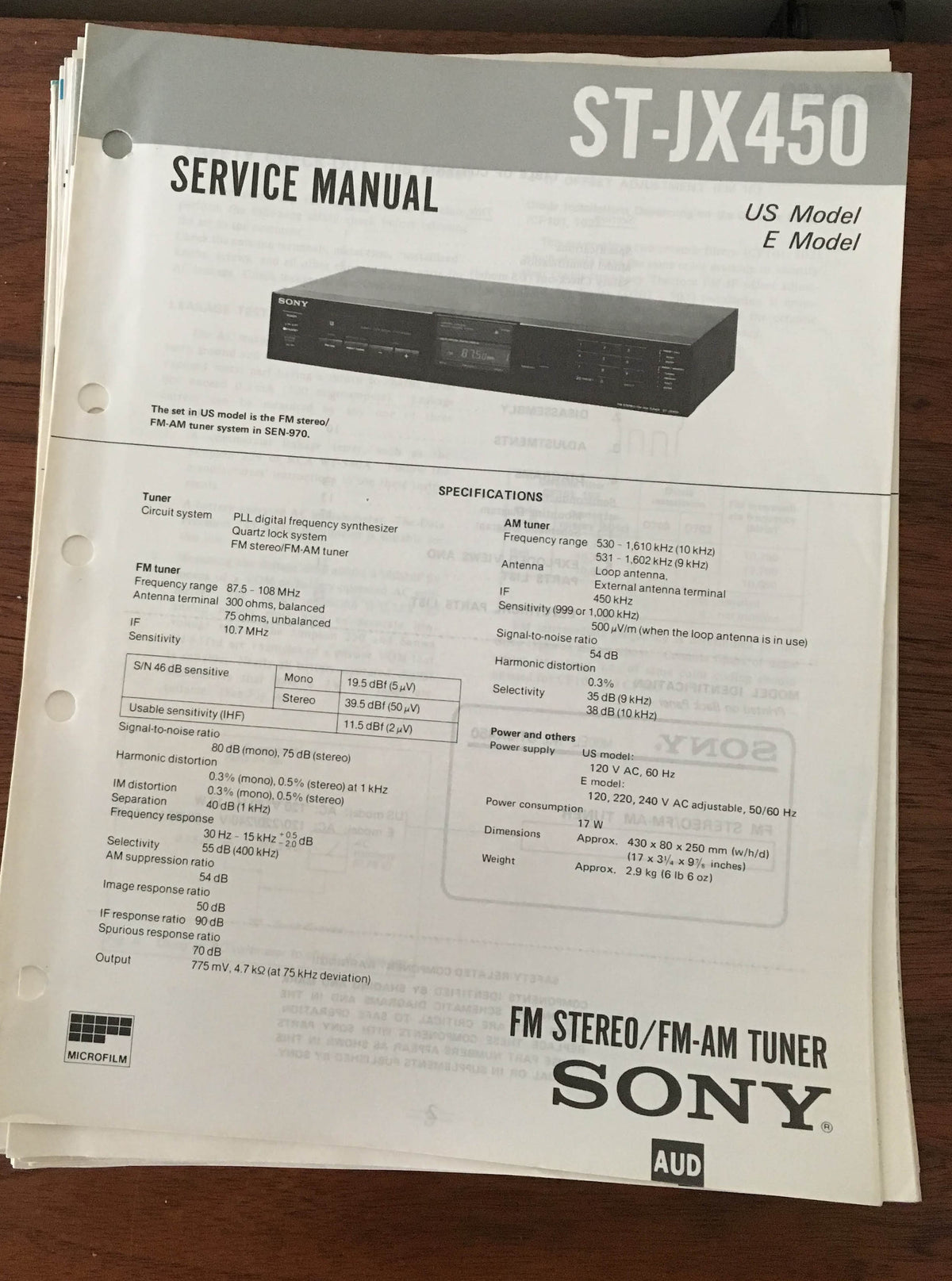 Sony ST-JX450 Tuner Service Manual *Original*