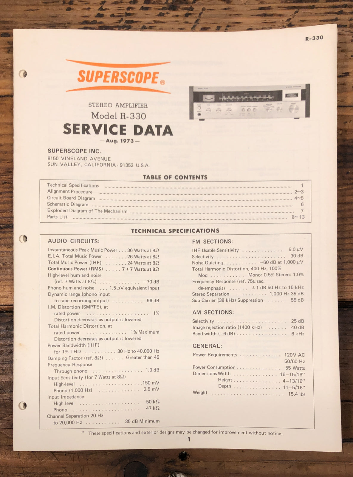 Superscope R-330 Receiver  Service Manual *Original*