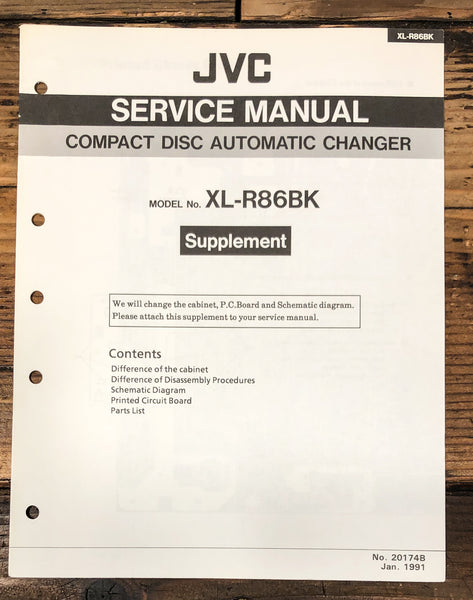 JVC XL-R86 BK CD Changer Supp. Service Manual *Original*