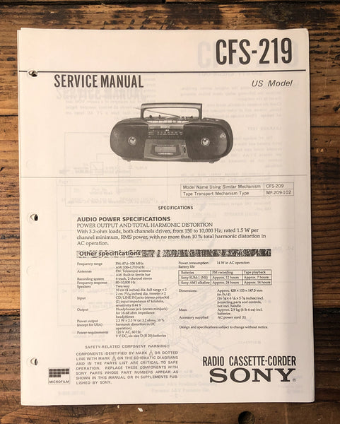 Sony CFS-219 Stereo  Service Manual *Original*