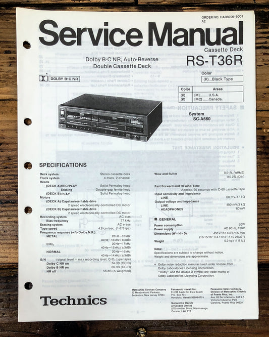 Technics RS-T36R Cassette Service Manual *Original*