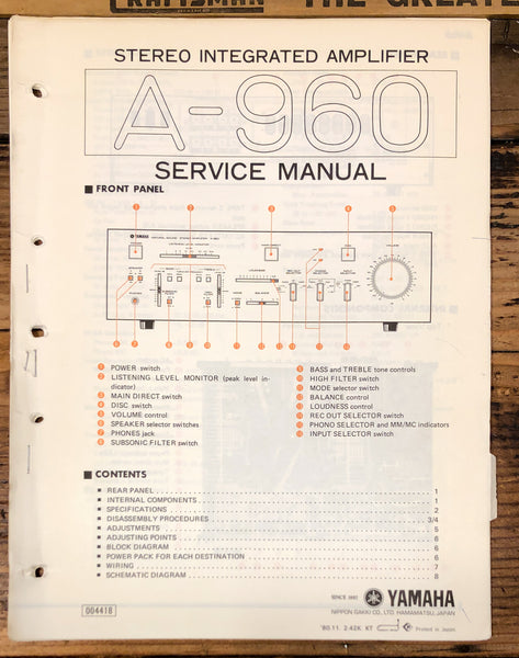 Yamaha A-960 Amplifier  Service Manual *Original*