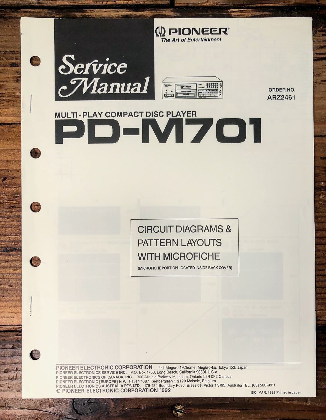 Pioneer PD-M701 CD Changer Service Manual *Original*