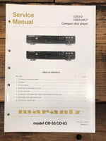 Marantz CD53 CD63 CD Player  Service Manual *Original*