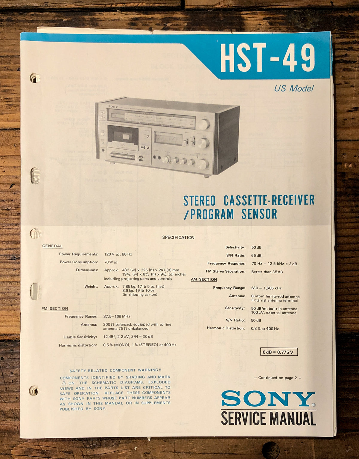 Sony HST-49 Stereo  Service Manual *Original*