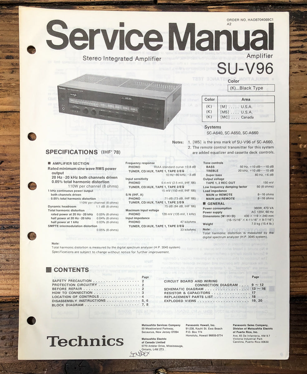 Technics SU-V96 Amplifier Service Manual *Original*