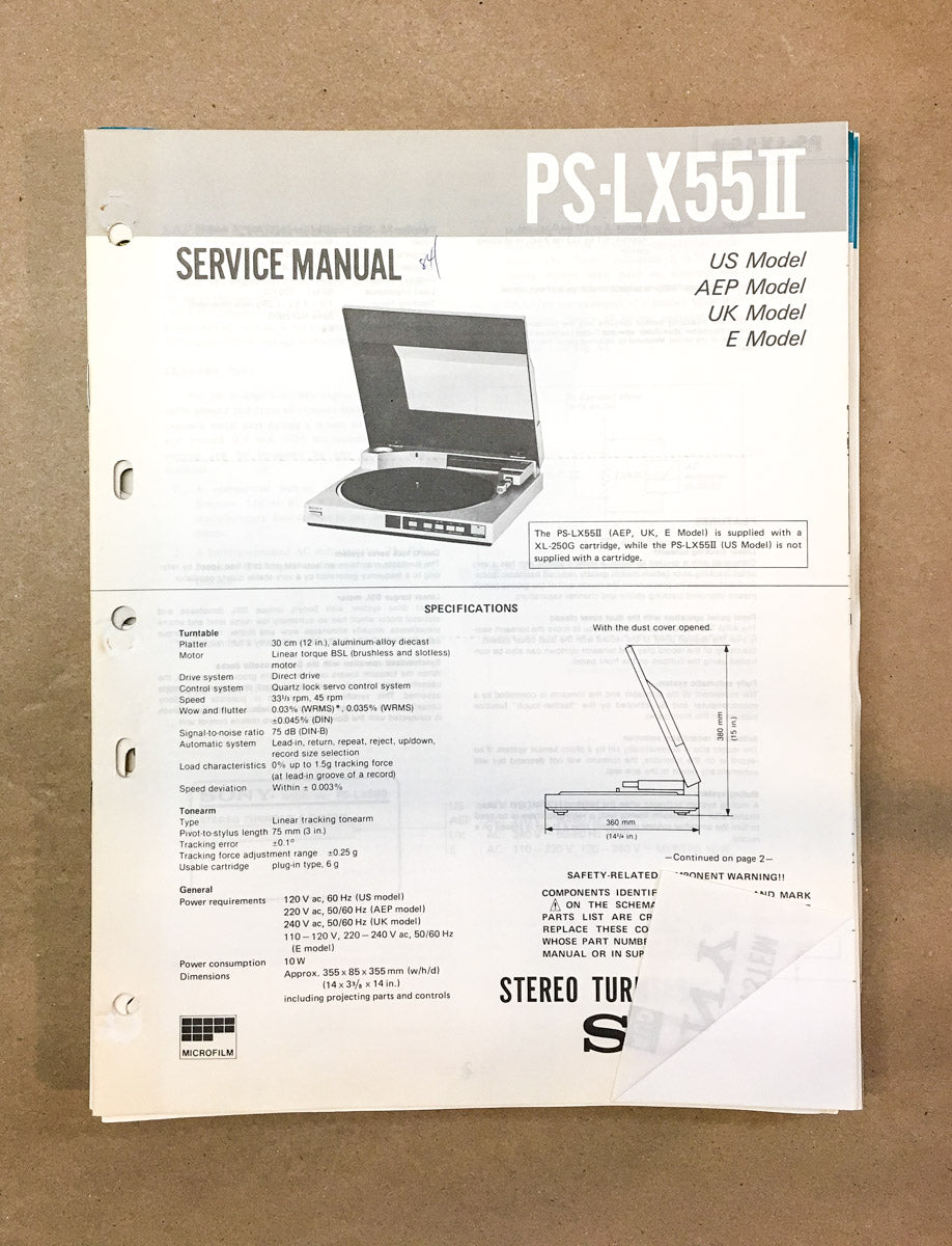 Sony PS-LX55 II / 2 Record Player / Turntable  Service Manual *Original*