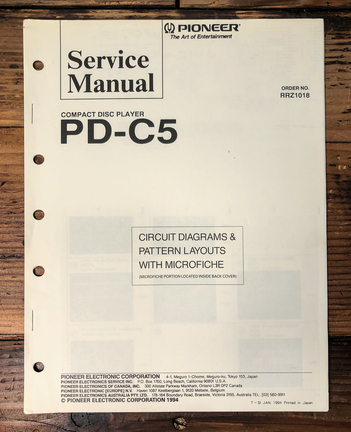 Pioneer PD-C5 CD Player Service Manual *Original*