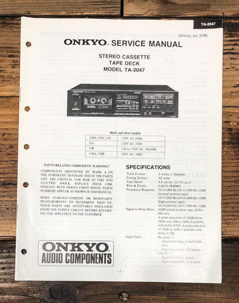Onkyo TA-2047 Cassette Service Manual *Original*