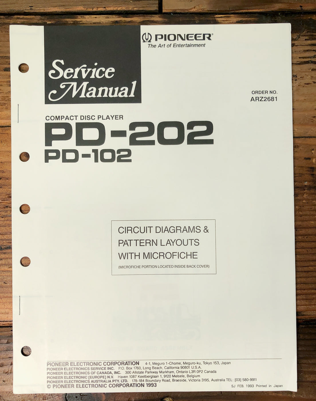 Pioneer PD-202 PD-102 CD Player Service Manual *Original*
