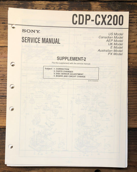 Sony CDP-CX200 CD Player Supp. 2 Service Manual *Original*