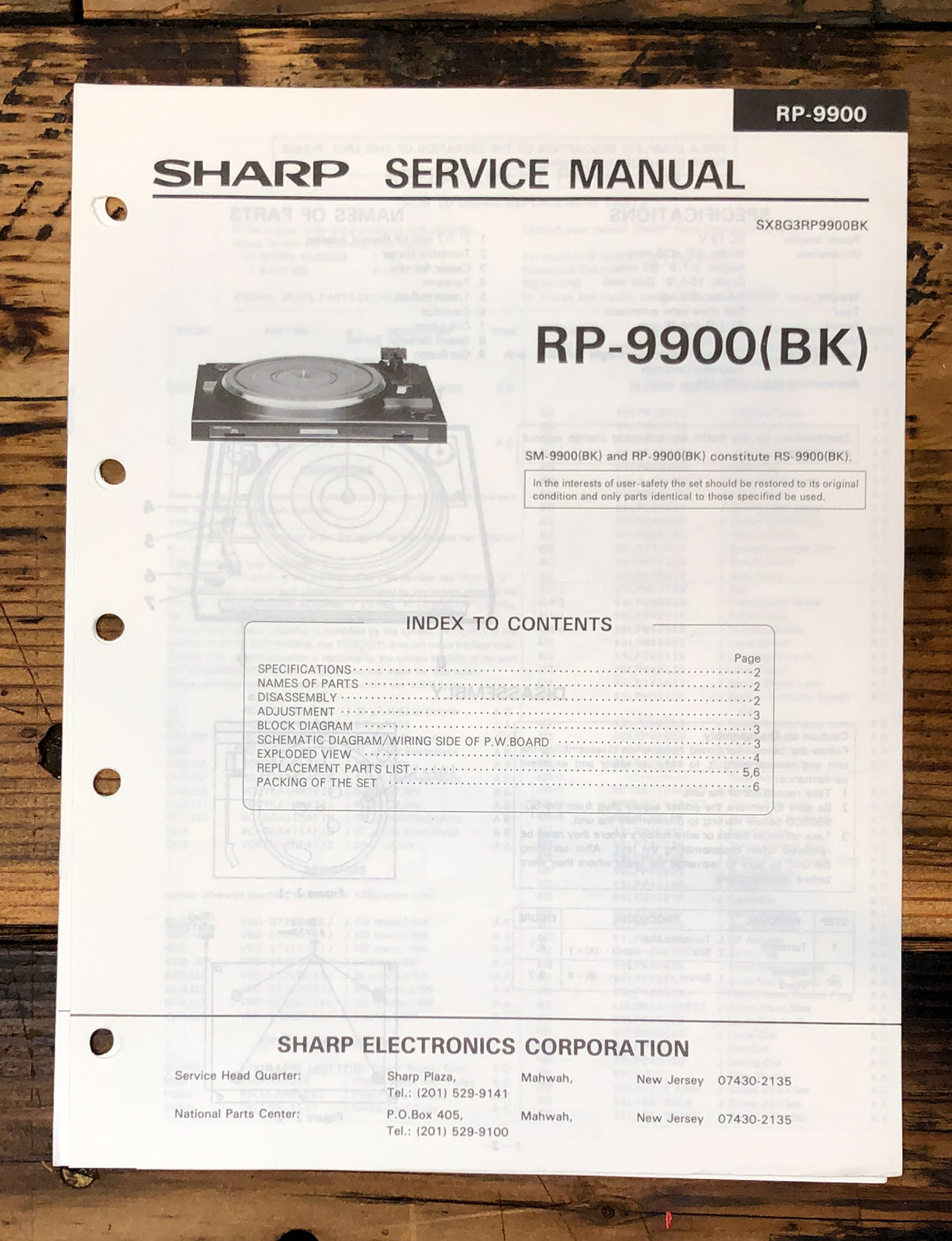 Sharp RP-9900 Record Player / Turntable Service Manual *Original*